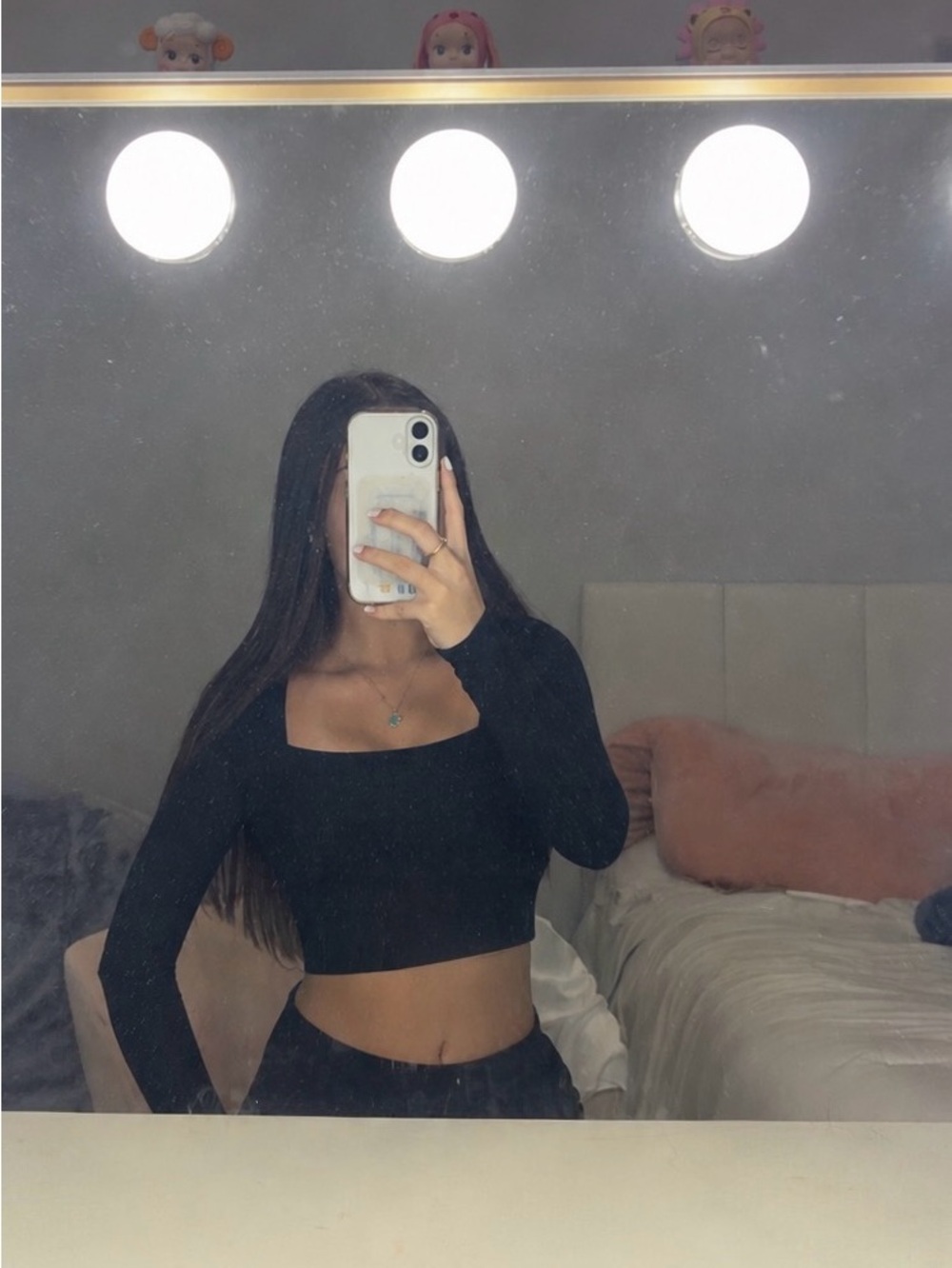 Black Ribbed Cropped Square Neck Long Sleeve
Top - Size XS